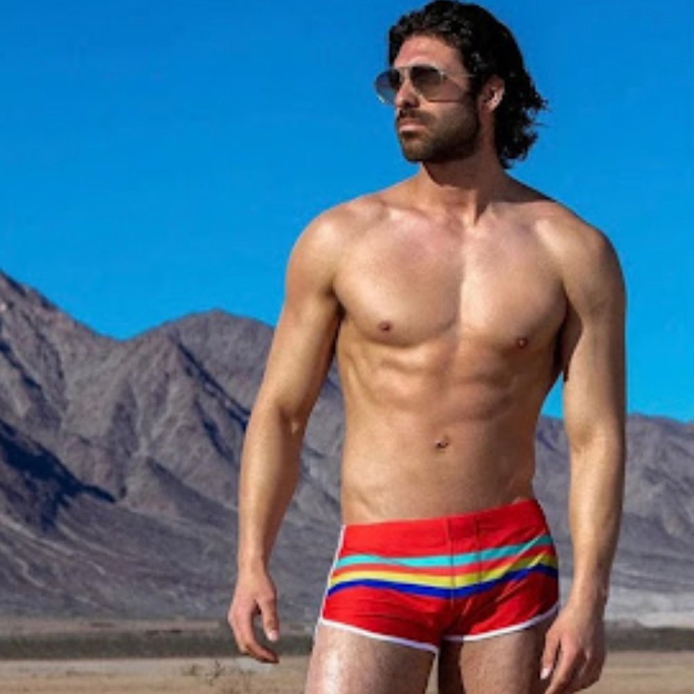 Men's New Sports Color Striped Boxer Shorts Swimming Beach Shorts - Picture 3 of 8